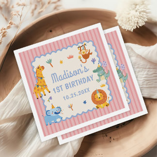 Serviette En Papier Wild One Cute Safari Animals 1st Birthday