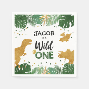 Serviette En Papier Wild One Gold Dinosaur Boy Birthday Safari