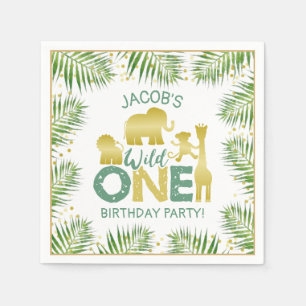 Serviette En Papier Wild One Gold Safari Animaux Tropical 1er annivers