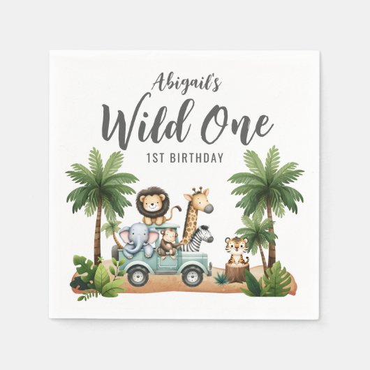 Serviette En Papier Wild One Jungle Safari 1er anniversaire (Devant)