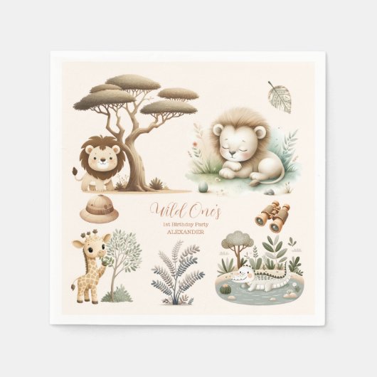 Serviette En Papier Wild One Jungle Safari Animaux Garçon 1er annivers (Devant)