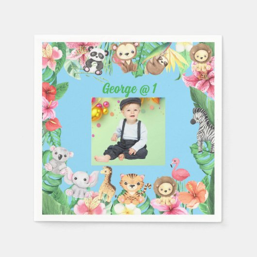 Serviette En Papier Wild One Jungle Safari Thème 1er anniversaire fête (Devant)