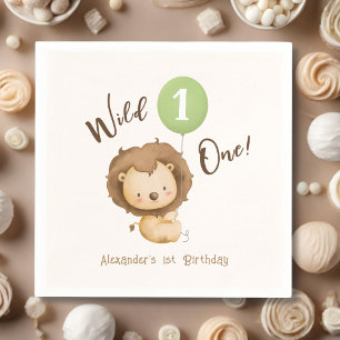 Serviette En Papier Wild One Lion Sage Green Balloon Boy 1er anniversa
