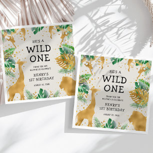 Serviette En Papier Wild One Safari 1er anniversaire fête Green Ecru
