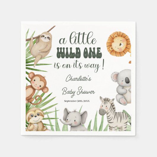 Serviette En Papier Wild One Safari Animals Boy Baby Shower (Devant)