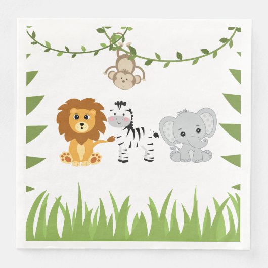 Serviette En Papier Wild One Safari Animaux Baby shower Papier Napkin (Devant)