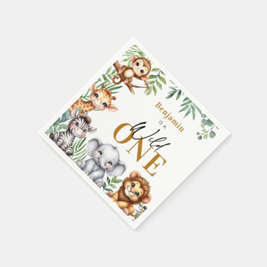 Serviette En Papier Wild One Safari Animaux Garçon 1er anniversaire (Coin)