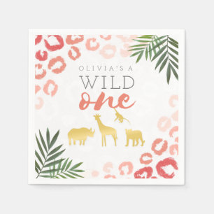 Serviette En Papier Wild One Safari Empreinte de léopard rose et or