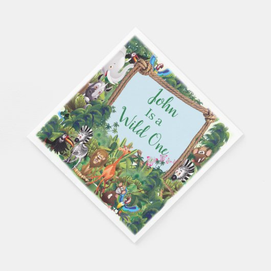 Serviette En Papier Wild One Safari fête d'anniversaire animal (Coin)
