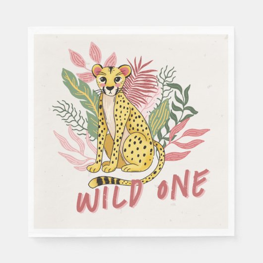 Serviette En Papier Wild One Safari Pink Cheetah Kids Birthday Party (Devant)