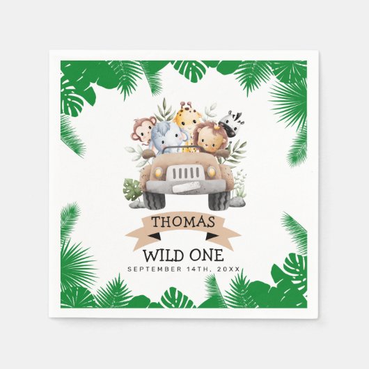 Serviette En Papier Wild One Tropical Jungle Safari Anniversaire (Devant)