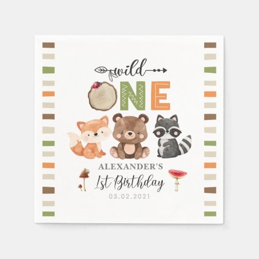 Serviette En Papier Wild One Woodland Animaux 1er Anniversaire (Devant)