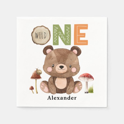 Serviette En Papier Wild One Woodland Bear 1er Anniversaire Napkins (Devant)