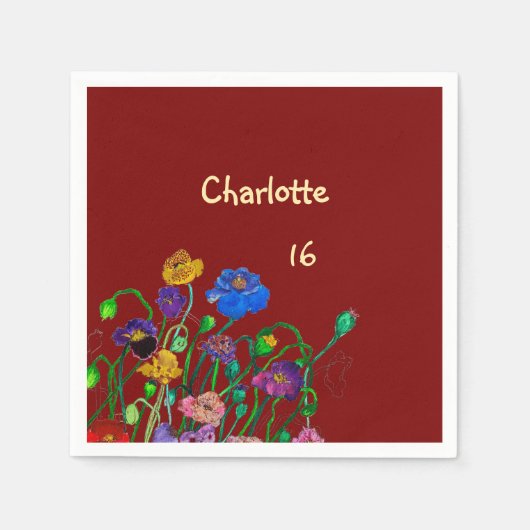 Serviette En Papier Wild Poppy Deep Red & Butter Yellow Birthday (Devant)