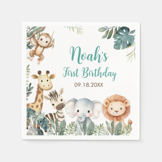 Serviette En Papier Wild Safari Animals Birthday Party (Devant)