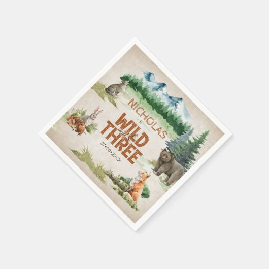 Serviette En Papier Wild Three Woodland Animal 3e fête d'anniversaire (Coin)