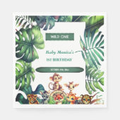 Serviette En Papier Wild Un Anniversaire Jungle Safari Feuilles tropic (Devant)