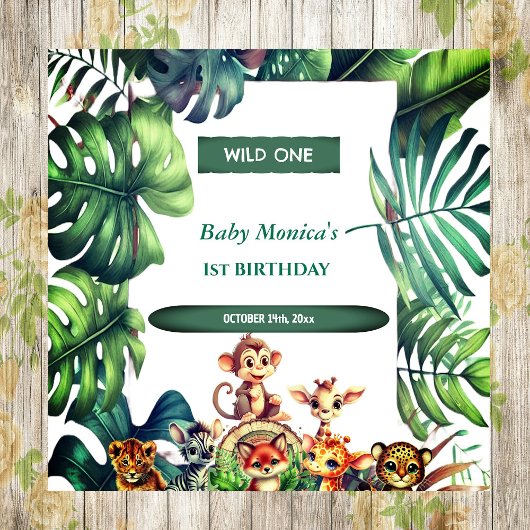 Serviette En Papier Wild Un Anniversaire Jungle Safari Feuilles tropic