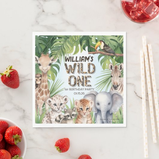 Serviette En Papier Wild un garçon 1er anniversaire jungle animal thèm (En situation)