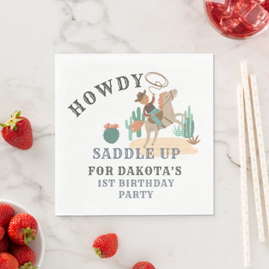 Serviette En Papier Wild West Cowboy Boy 1er anniversaire (En situation)