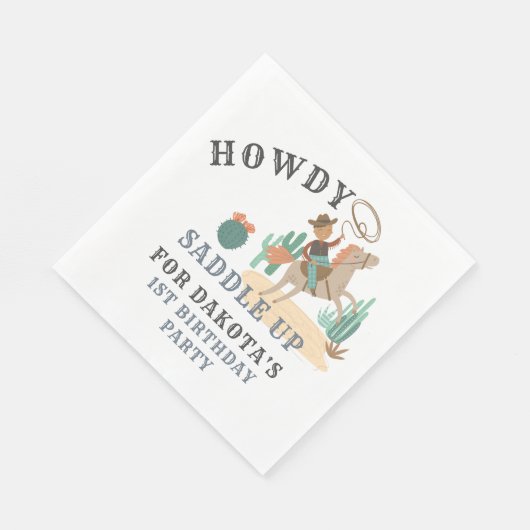 Serviette En Papier Wild West Cowboy Boy 1er anniversaire (Coin)
