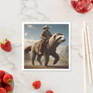 Serviette En Papier "Wild West Wonders : Cowboy Riding a Sloth Horse"