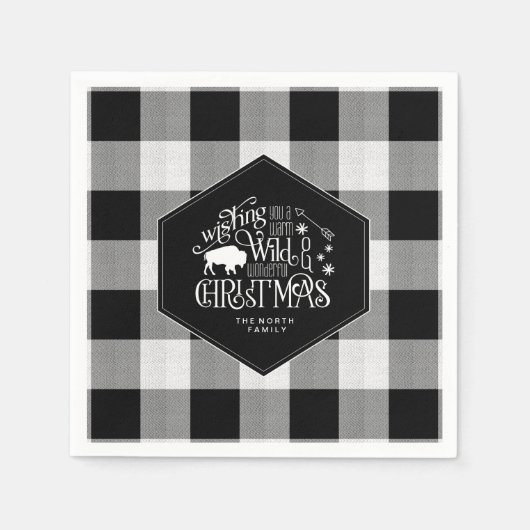 Serviette En Papier Wild Wonderful Christmas Black Buffalo Plaid ID604 (Devant)
