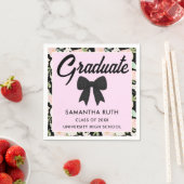 Serviette En Papier Wildflower Black Gingham Bow Graduation Party (En situation)