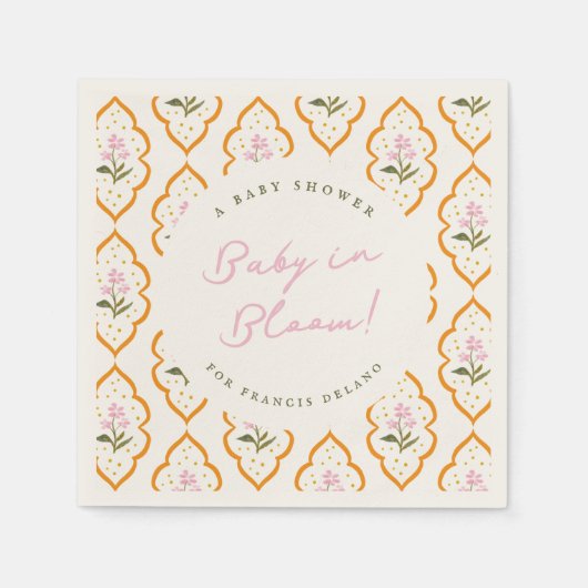 Serviette En Papier Wildflower Mughal Motif Baby in Bloom Shower (Devant)