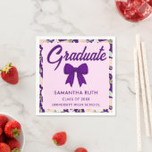 Serviette En Papier Wildflower Purple Gingham Bow Graduation Party (En situation)