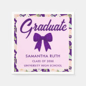 Serviette En Papier Wildflower Purple Gingham Bow Graduation Party (Devant)