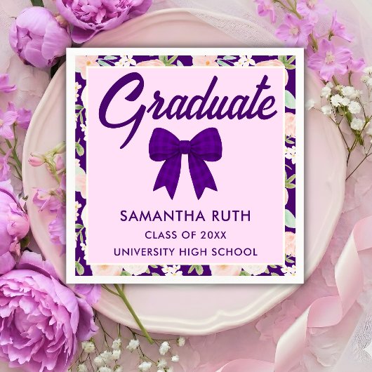 Serviette En Papier Wildflower Purple Gingham Bow Graduation Party