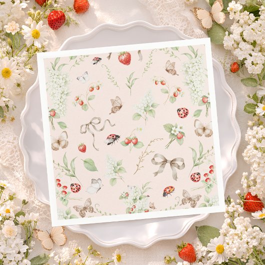 Serviette En Papier Wildflower Strawberry Butterfly