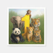 Serviette En Papier Wildlife Animal Babies With a Number One (Devant)