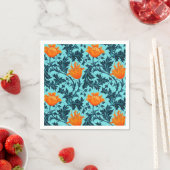 Serviette En Papier William Morris Anemone, Indigo Blue et Coral (En situation)