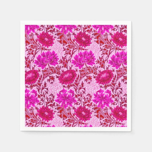 Serviette En Papier William Morris Chrysanthemums Bourgogne et rose (Devant)