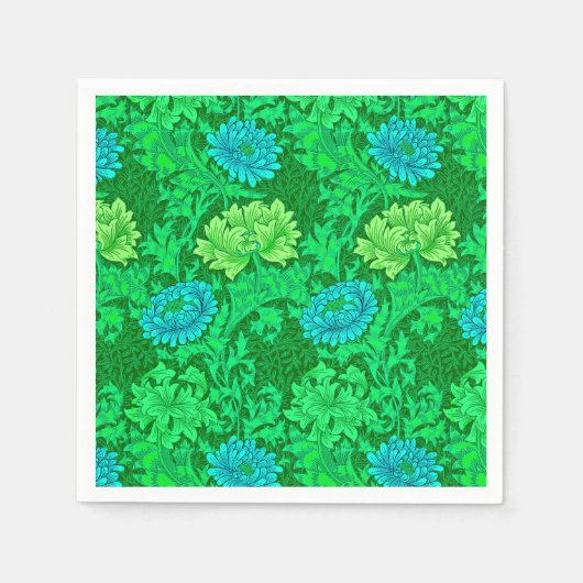 Serviette En Papier William Morris Chrysanthemums, Lime Green & Aqua (Devant)