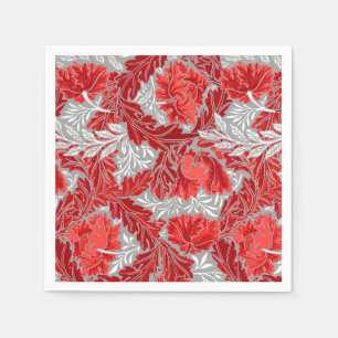 Serviette En Papier William Morris Floral, Deep Red and Grey / Grey