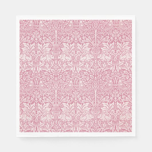 Serviette En Papier William Morris Forêt de lapin Folid Rose (Devant)