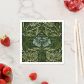 Serviette En Papier William Morris Grand Feuille vert & Fleur bleue (En situation)