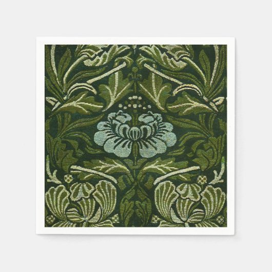 Serviette En Papier William Morris Grand Feuille vert & Fleur bleue (Devant)