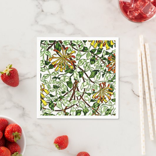 Serviette En Papier William Morris - Honeysuckie vert et jaune (En situation)