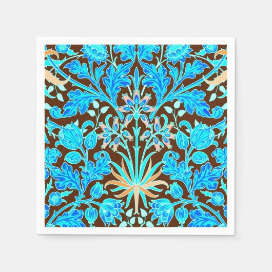 Serviette En Papier William Morris Hyacinth Imprimer, Aqua et Brown (Devant)