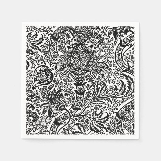 Serviette En Papier William Morris Indien, noir et blanc (Devant)