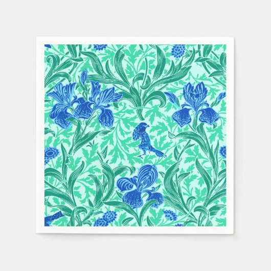 Serviette En Papier William Morris Irises, Bleu de Cobalt, Aqua et Tur (Devant)