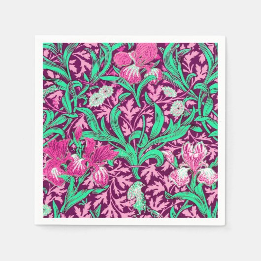 Serviette En Papier William Morris Irises, Fuchsia Pink and Wine (Devant)