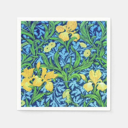 Serviette En Papier William Morris Irises, jaune et bleu de cobalt (Devant)