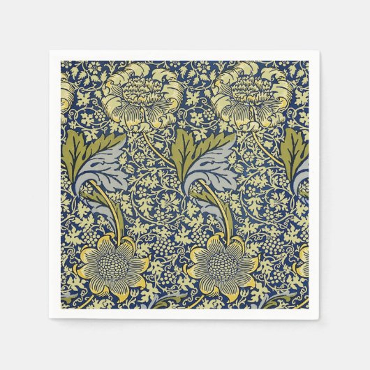 Serviette En Papier William Morris Kennet Fond d'écran Floral Bleu (Devant)