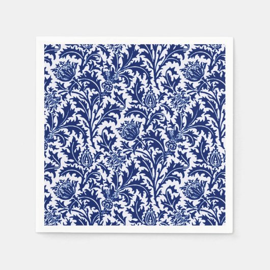 Serviette En Papier William Morris Thistle Damask, Cobalt Bleu & Blanc (Devant)