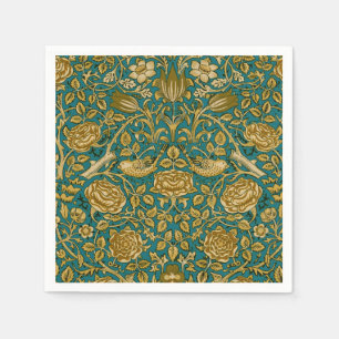 Serviette En Papier William Morris Tudor Rose Motif Bleu Golden